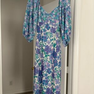 Louna Floral Shirred Sundress in Teal & Lavender